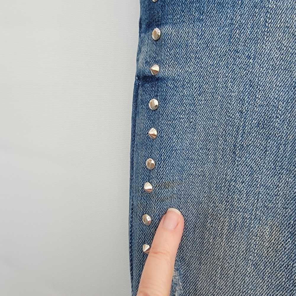 Zara Distressed Embroidered Studded Skinny Jeans Size 4 Floral Boho Rock N Roll - Picture 8 of 16